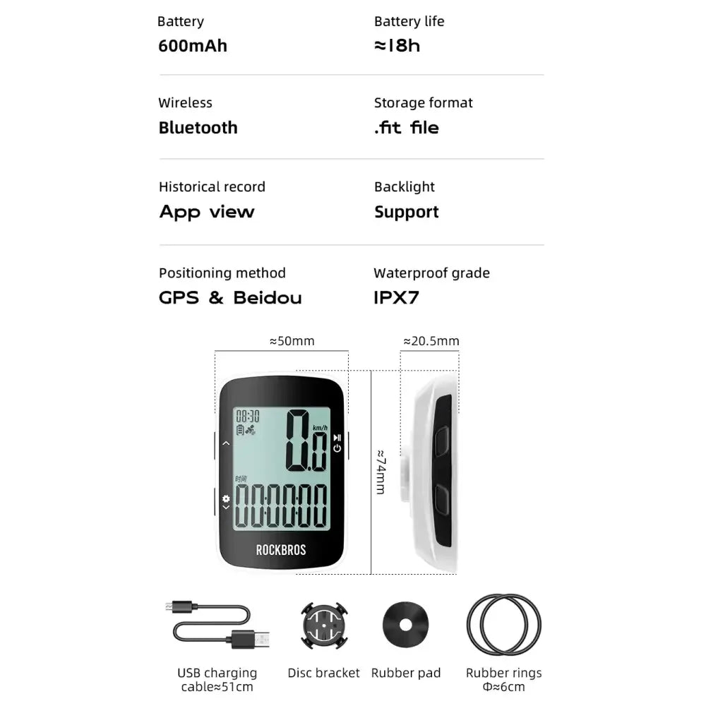 Rockbros Wireless Bluetooth GPS Bicycle Computer, IPX7 Waterproof Speedometer