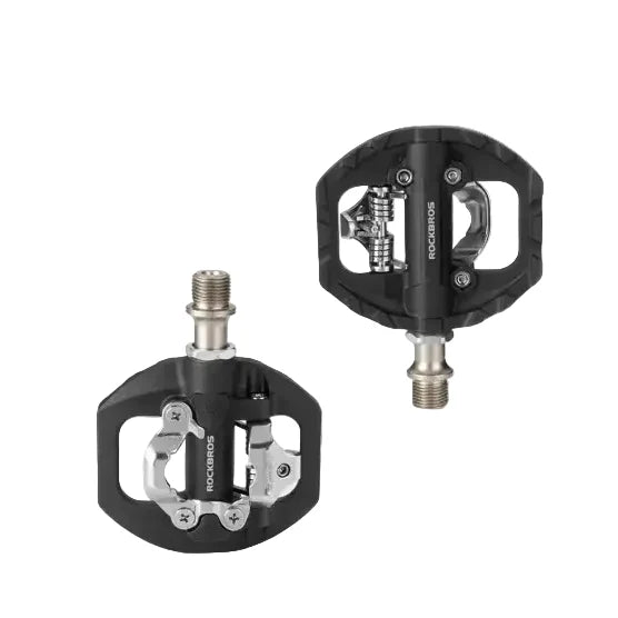 2-in-1 MTB Rockbros Bicycle Lock Pedals, Anti-Slip Flat Platform & Shimano SPD Compatible