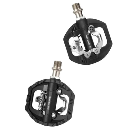 2-in-1 MTB Rockbros Bicycle Lock Pedals, Anti-Slip Flat Platform & Shimano SPD Compatible