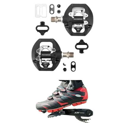 2-in-1 MTB Rockbros Bicycle Lock Pedals, Anti-Slip Flat Platform & Shimano SPD Compatible