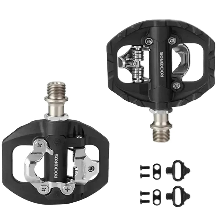 2-in-1 MTB Rockbros Bicycle Lock Pedals, Anti-Slip Flat Platform & Shimano SPD Compatible