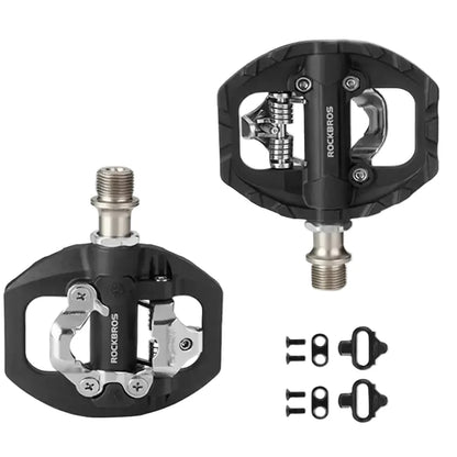 2-in-1 MTB Rockbros Bicycle Lock Pedals, Anti-Slip Flat Platform & Shimano SPD Compatible