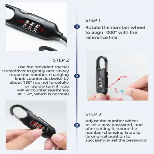 Rockbros Mini 3-Digit Combination Steel Cable Lock
