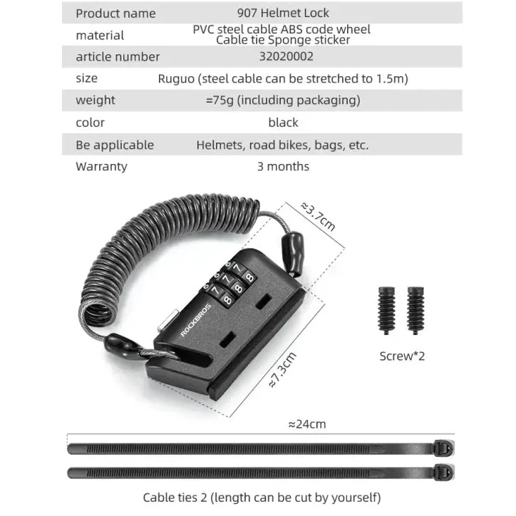 Rockbros Mini 3-Digit Combination Cable Lock