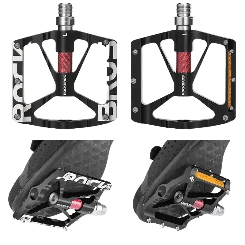 Rockbros Alloy Bearing MTB Bike Pedals, Reflective Anti-Slip Flat Platform