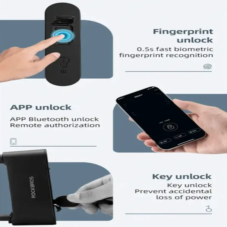 Rockbros Bluetooth Fingerprint Bicycle U-Lock