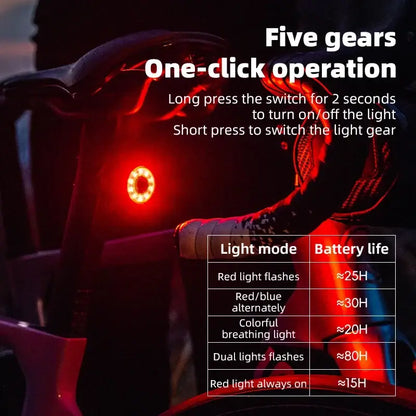 Smart Brake-Sensing Bicycle Tail Light, Waterproof & Rechargeable