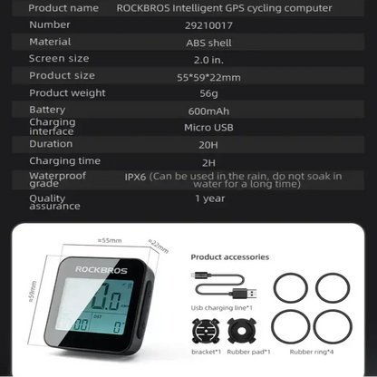GPS Bicycle Computer, Waterproof Digital Speedometer & Odometer
