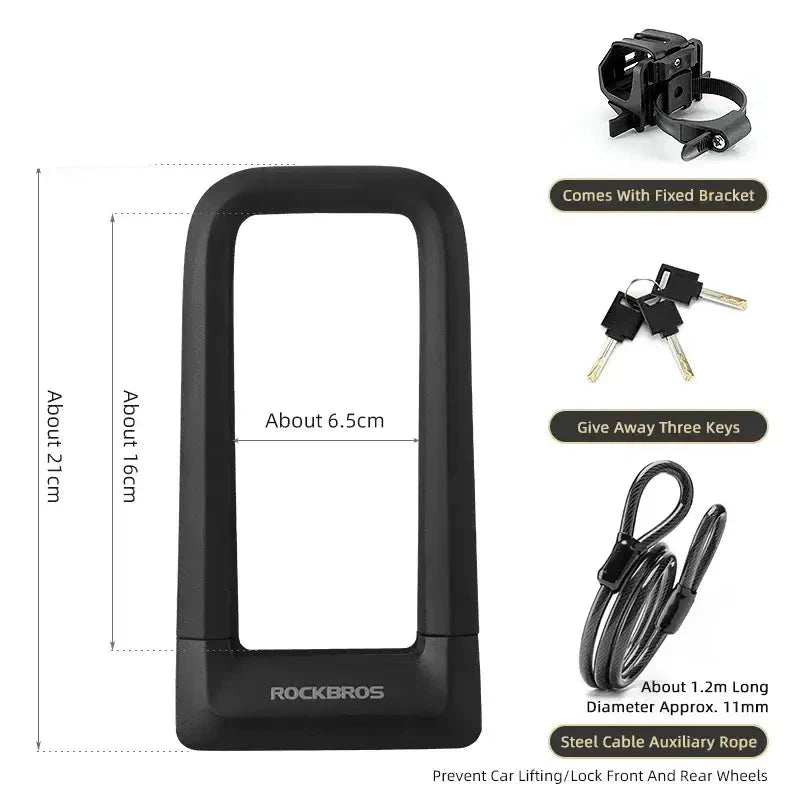 Silicone U-Shaped Anti-Theft Lock for Bicycle, Motorcycle & E-Bikes