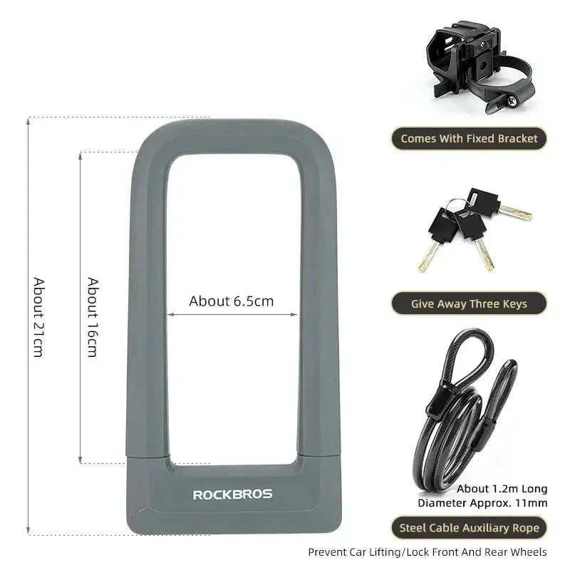 Silicone U-Shaped Anti-Theft Lock for Bicycle, Motorcycle & E-Bikes