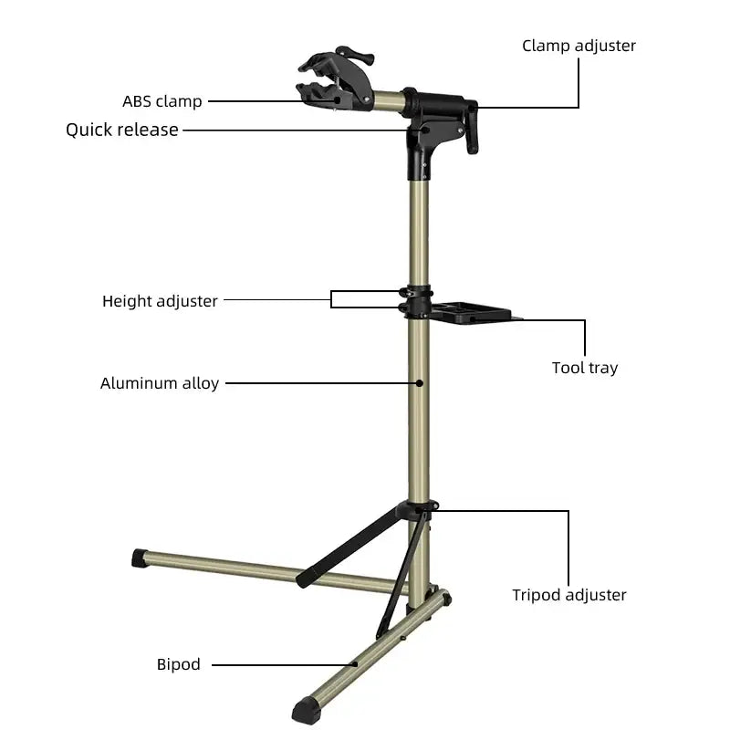 Adjustable Foldable Bicycle Repair Stand with Tool Tray