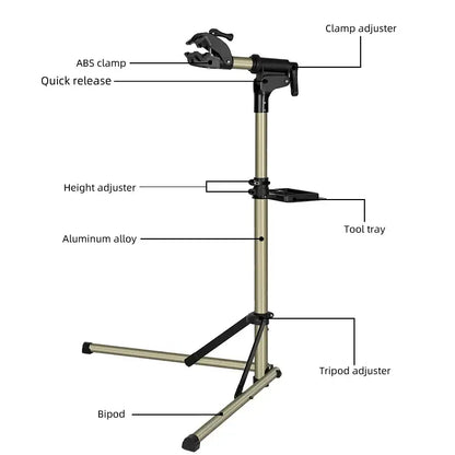 Adjustable Foldable Bicycle Repair Stand with Tool Tray