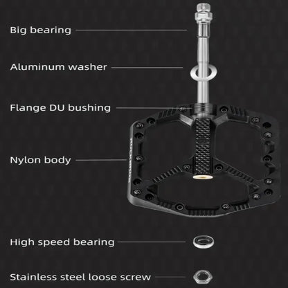 Ultralight Nylon MTB Bike Pedals, Sealed Bearings, Wide Non-Slip Platform