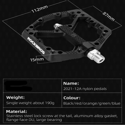 Ultralight Nylon MTB Bike Pedals, Sealed Bearings, Wide Non-Slip Platform