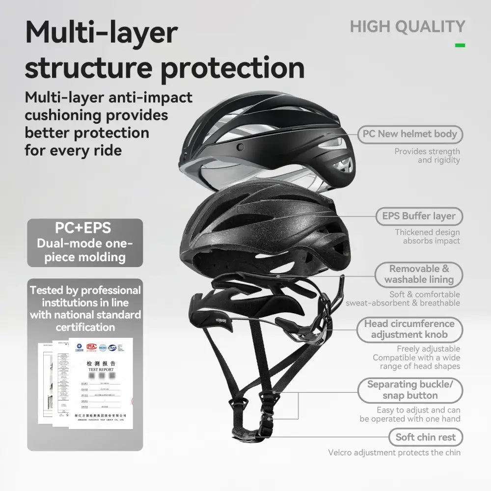 Adjustable Cycling Helmet 58–62cm with Integrated Magnetic Goggles