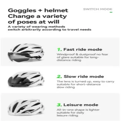 Adjustable Cycling Helmet 58–62cm with Integrated Magnetic Goggles