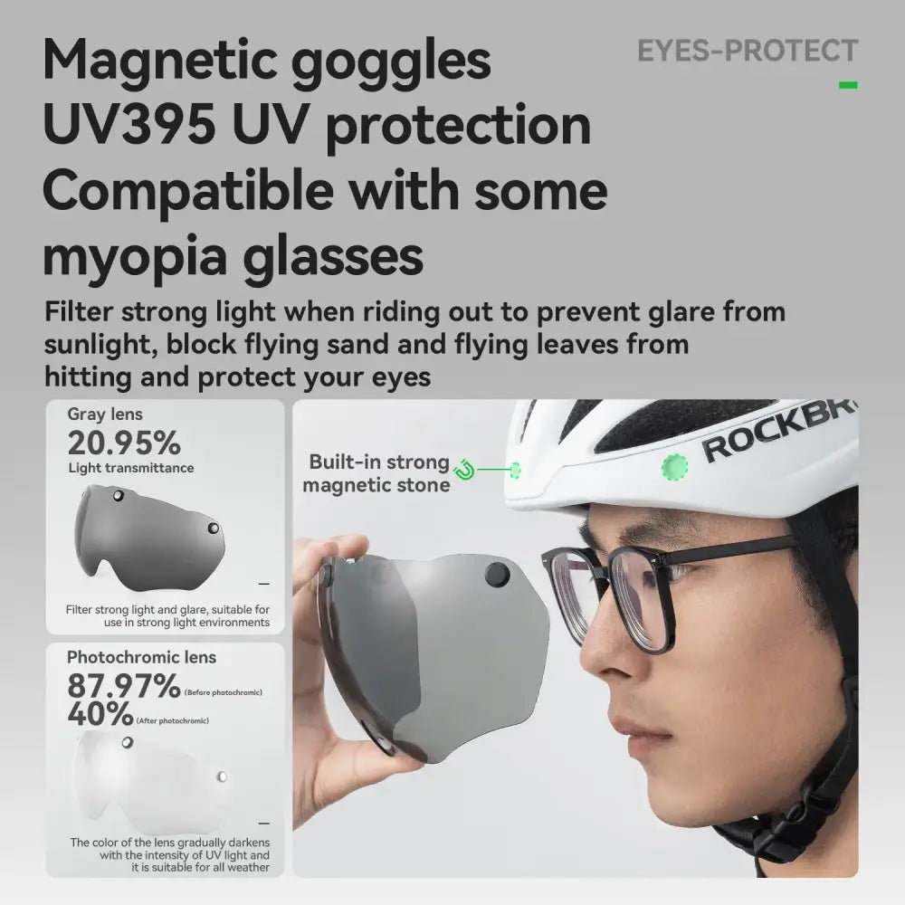 Adjustable Cycling Helmet 58–62cm with Integrated Magnetic Goggles
