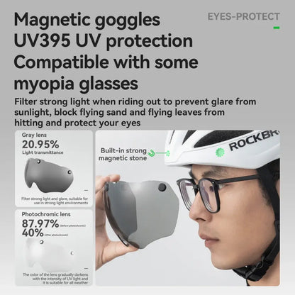 Adjustable Cycling Helmet 58–62cm with Integrated Magnetic Goggles