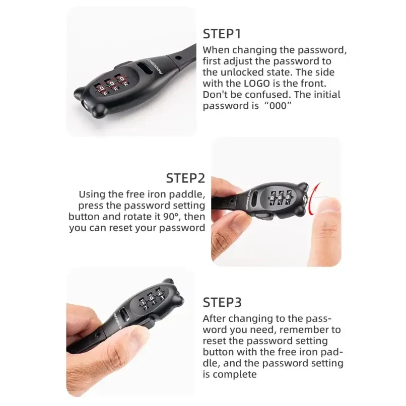 Rockbros Adjustable Zinc Alloy Cable Lock with Password