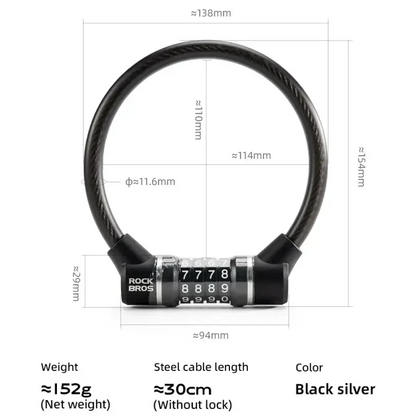 Rockbros 4-Digit Combination Steel Cable Bicycle Lock