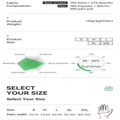 Lightweight Breathable Cycling Gloves with XRD Soft Palm Cushion