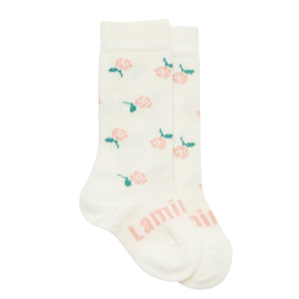 white with pink flowers knee high lamington socks