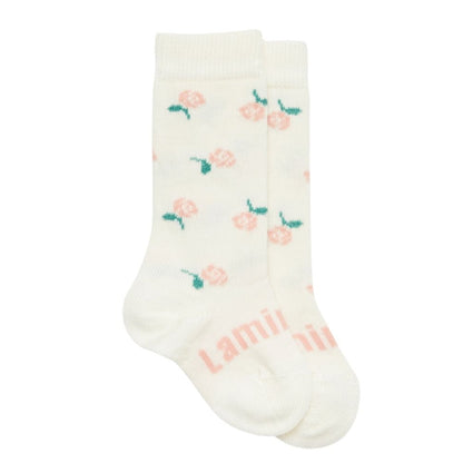 white with pink flowers knee high lamington socks