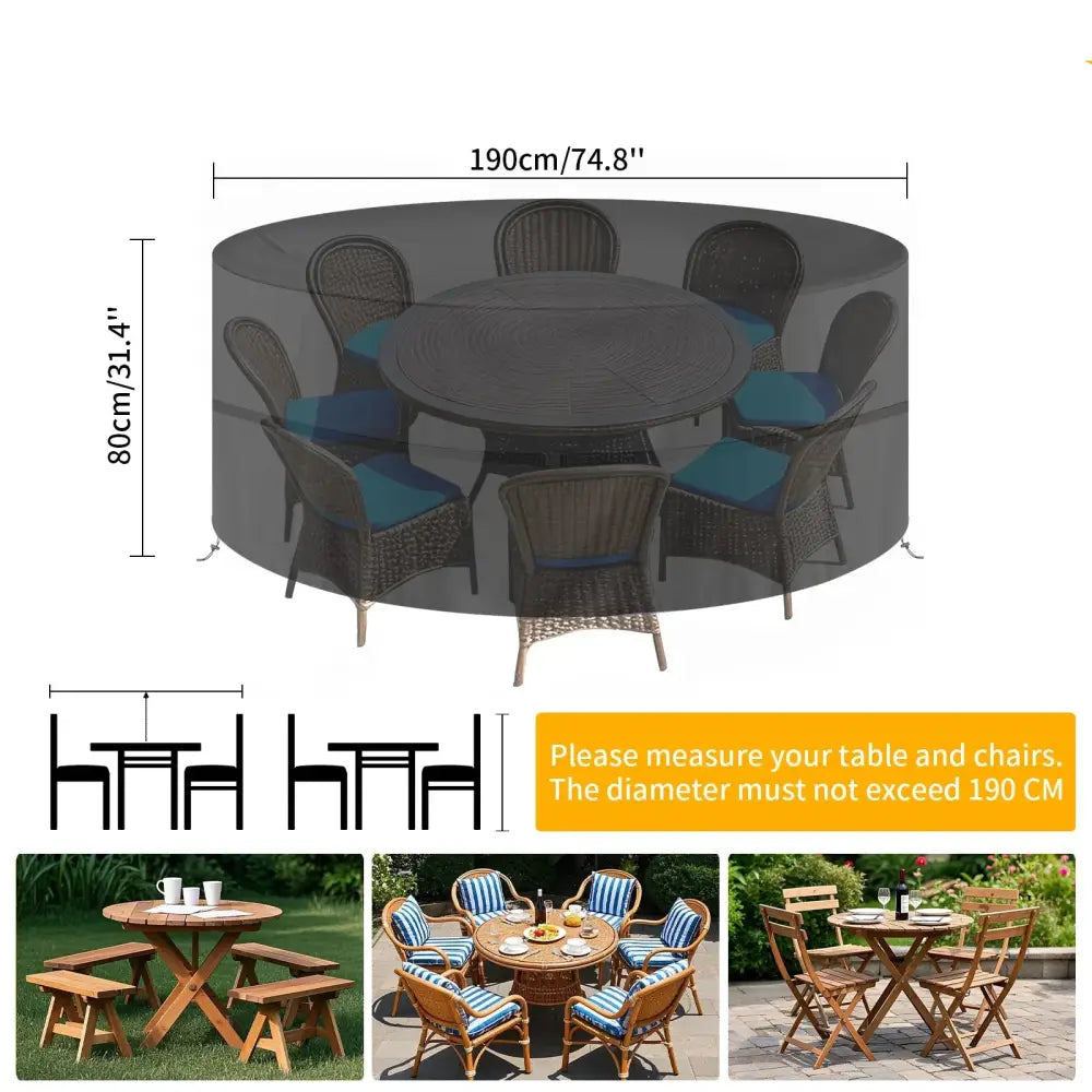 Round Waterproof Patio Furniture Cover – Anti-UV, Windproof (different sizes available)