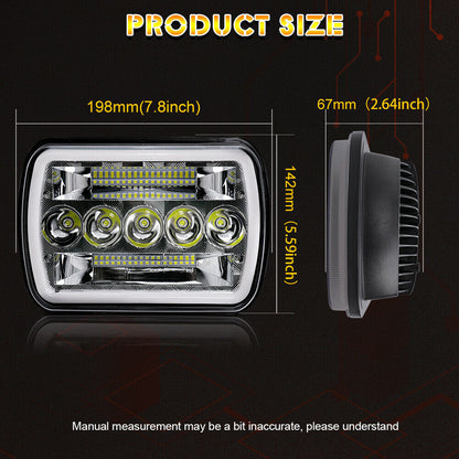 5x7" 7x6" Inch LED Headlights Hi/Lo Beam DRL For Toyota Hilux Jeep Truck 1 Pair