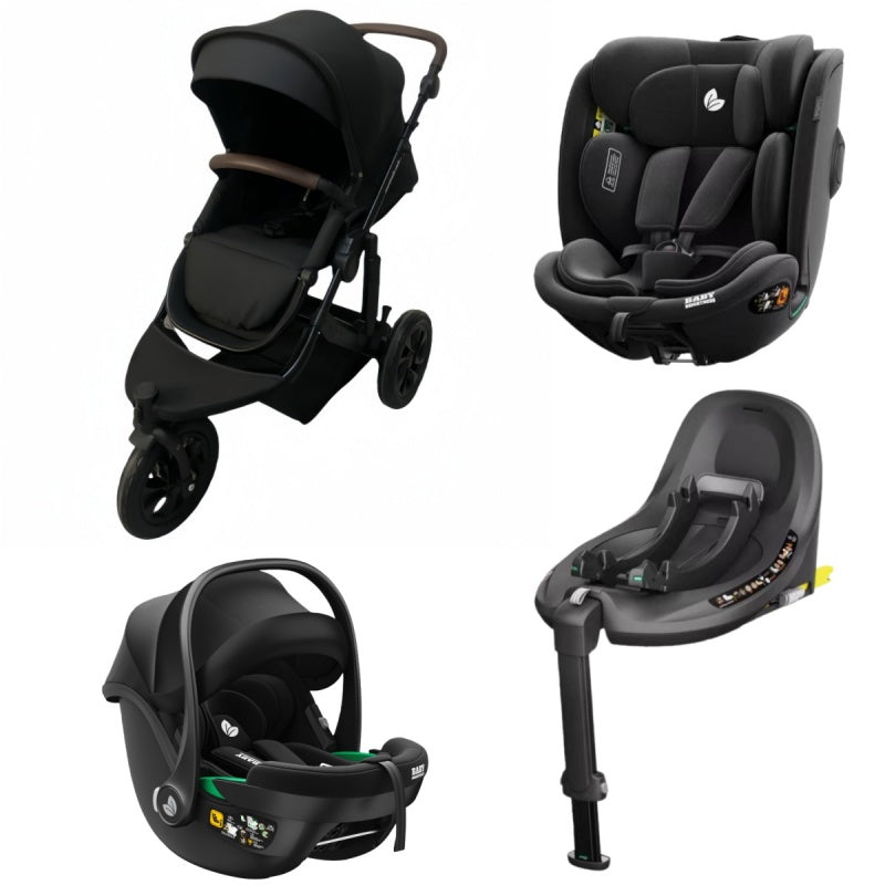Newborn Pram – EasyGo 1+ Three Wheel Stroller + Infant Capsule + 360 Car Seat and Rotating ISOFIX Base (Black )