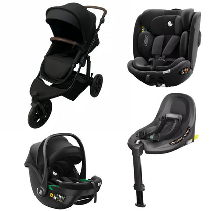 Newborn Pram – EasyGo 1+ Three Wheel Stroller + Infant Capsule + 360 Car Seat and Rotating ISOFIX Base (Black )