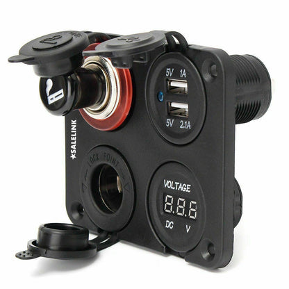 12V-24V Dual Car Cigarette Lighter Plug Socket Dual USB Port Charger Voltmeter