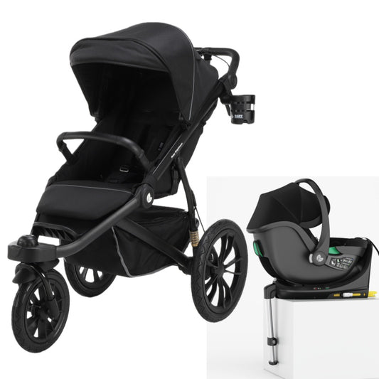 Hill All Terrain Jogging Baby Stroller with Car Seat and ISOFIX Base (Black）