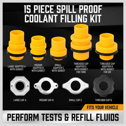 15-Piece Car Radiator Coolant Refill Funnel Kit Spill Proof Cooling System Tool