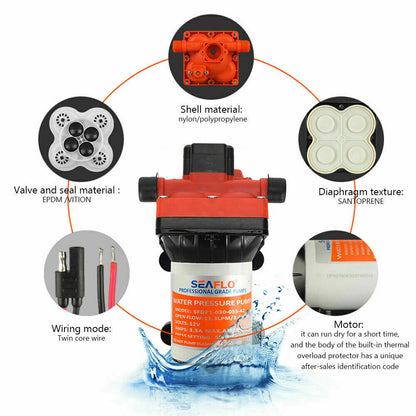 Seaflo 55PSI Pressure 12V Water Pump 11.3LPM For Caravan RV Boat Camper Trailer