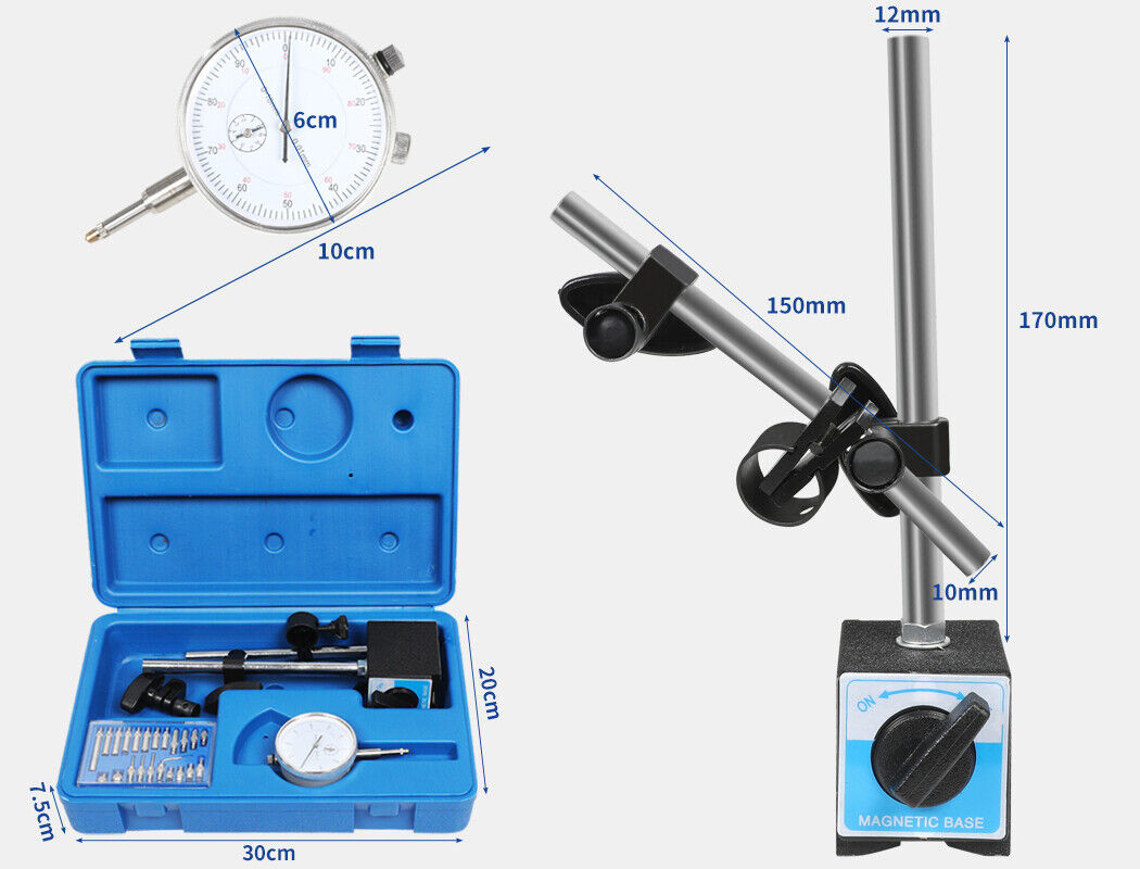 Dial Indicator Gauge Magnetic Base 0-10mm 60KG 22 Indicator Point Set - salelink.co.nz