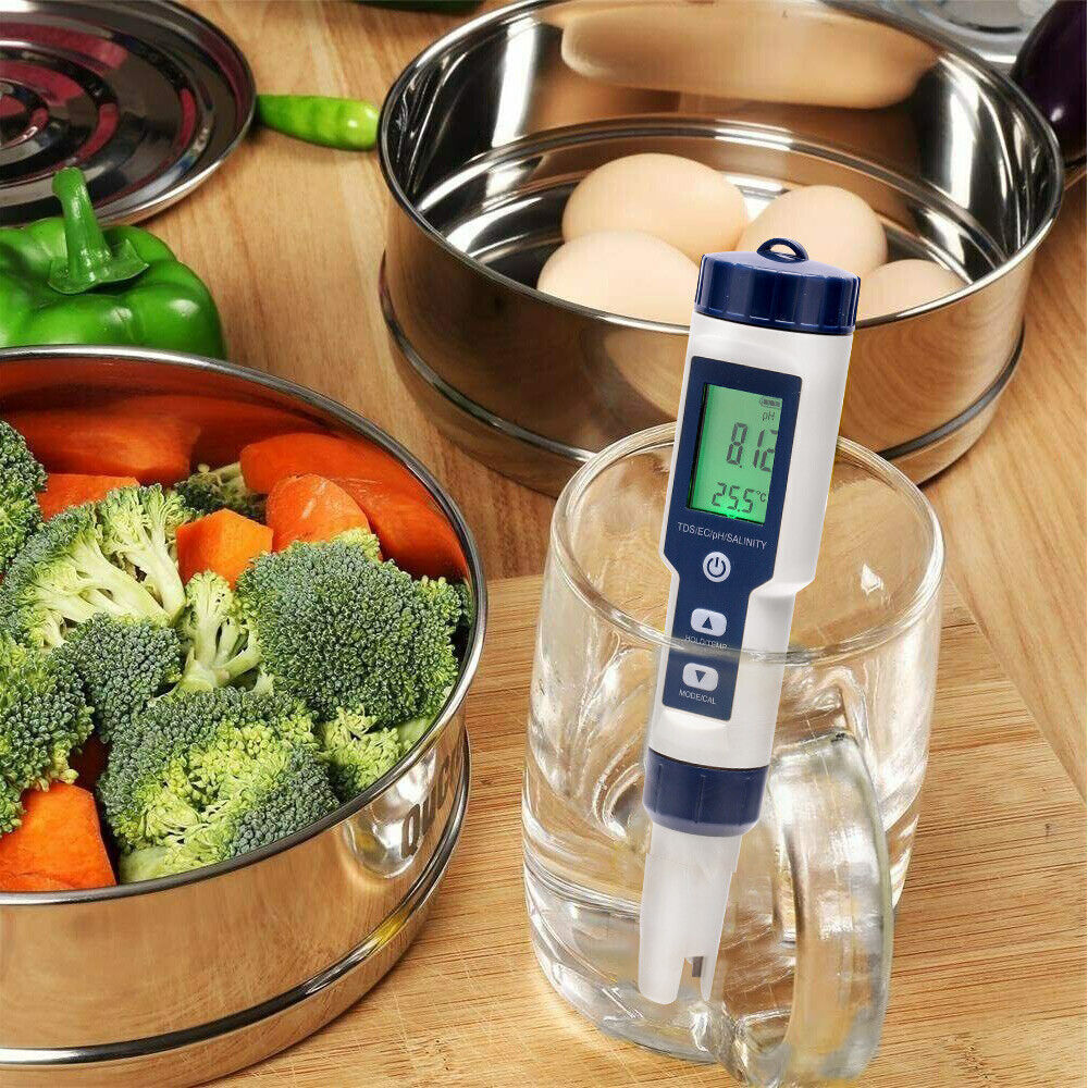 5 in 1 Pen Meter PH EC TDS Salinity Temp LCD Digital Water Quality Monitor Test - salelink.co.nz