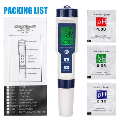 5 in 1 Pen Meter PH EC TDS Salinity Temp LCD Digital Water Quality Monitor Test - salelink.co.nz
