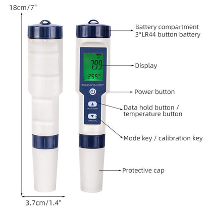 5 in 1 Pen Meter PH EC TDS Salinity Temp LCD Digital Water Quality Monitor Test - salelink.co.nz