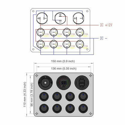 8 Gang Car Auto LED Rocker Switch Panel