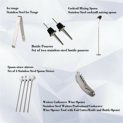14pcs Cocktail Shaker Set Maker Mixer Martini Bar Home Party Bartender Kit Rack - salelink.co.nz