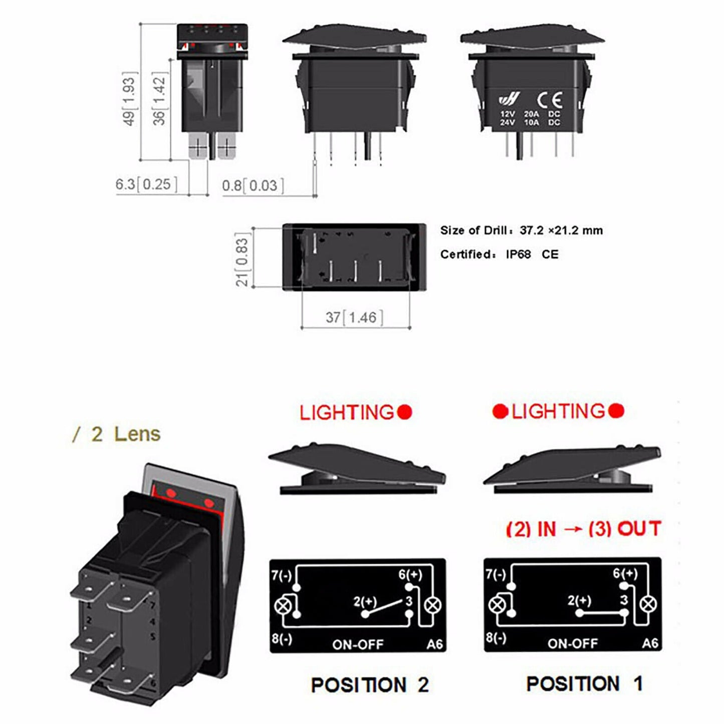 Rocker Switch SPOT LIGHTS - Blue - LED 4x4 Boat Caravan Marine 12v