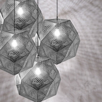 Metal Pendant Light Geometric Silver Lamp Shade Hanging