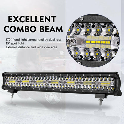 23inch CREE LED Light Bar Tri Row Combo + 23'' Number Plate Frame Mount Bracket
