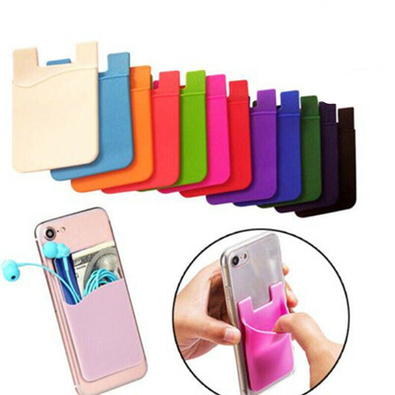 Light Blue Silicone Credit Card Holder Pocket Case Wallet Sticker Phone - salelink.co.nz