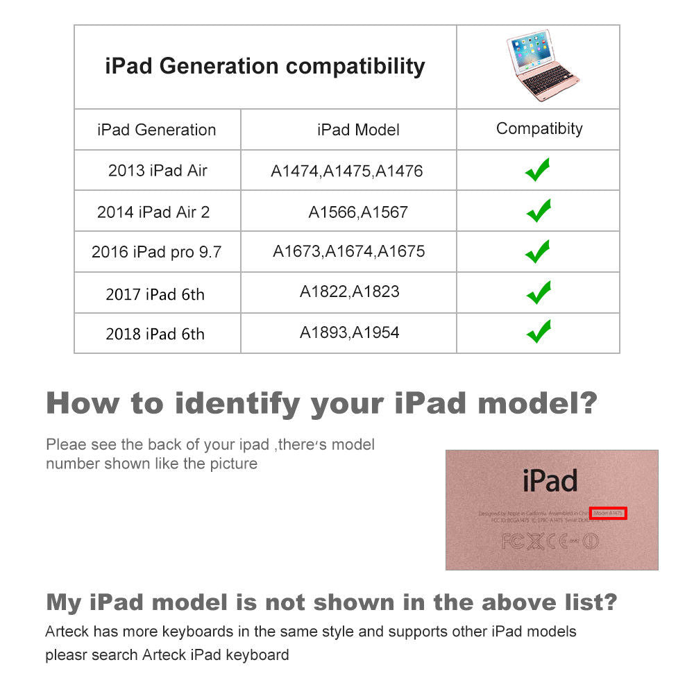 iPad Air 1/2, iPad 9.7 2017/2018 Bluetooth Keyboard Case