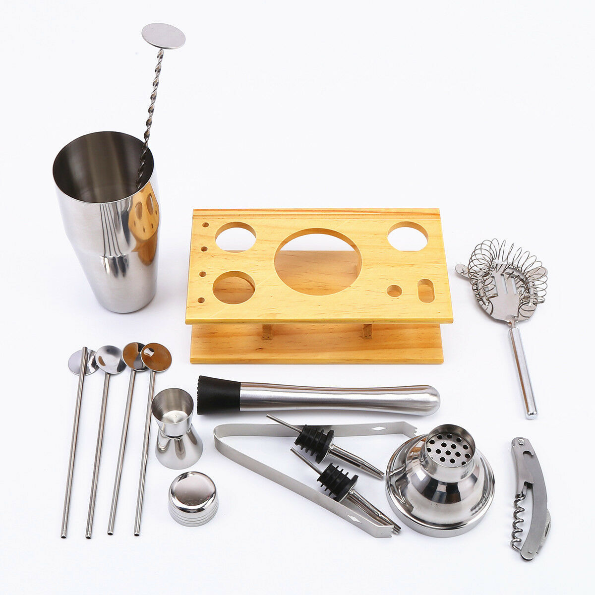 14pcs Cocktail Shaker Set Maker Mixer Martini Bar Home Party Bartender Kit Rack - salelink.co.nz