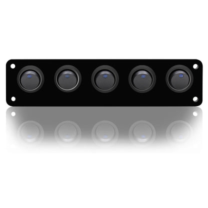 5 Gang Rocker Switch Panel Car Blue LED Circuit Breaker 12V