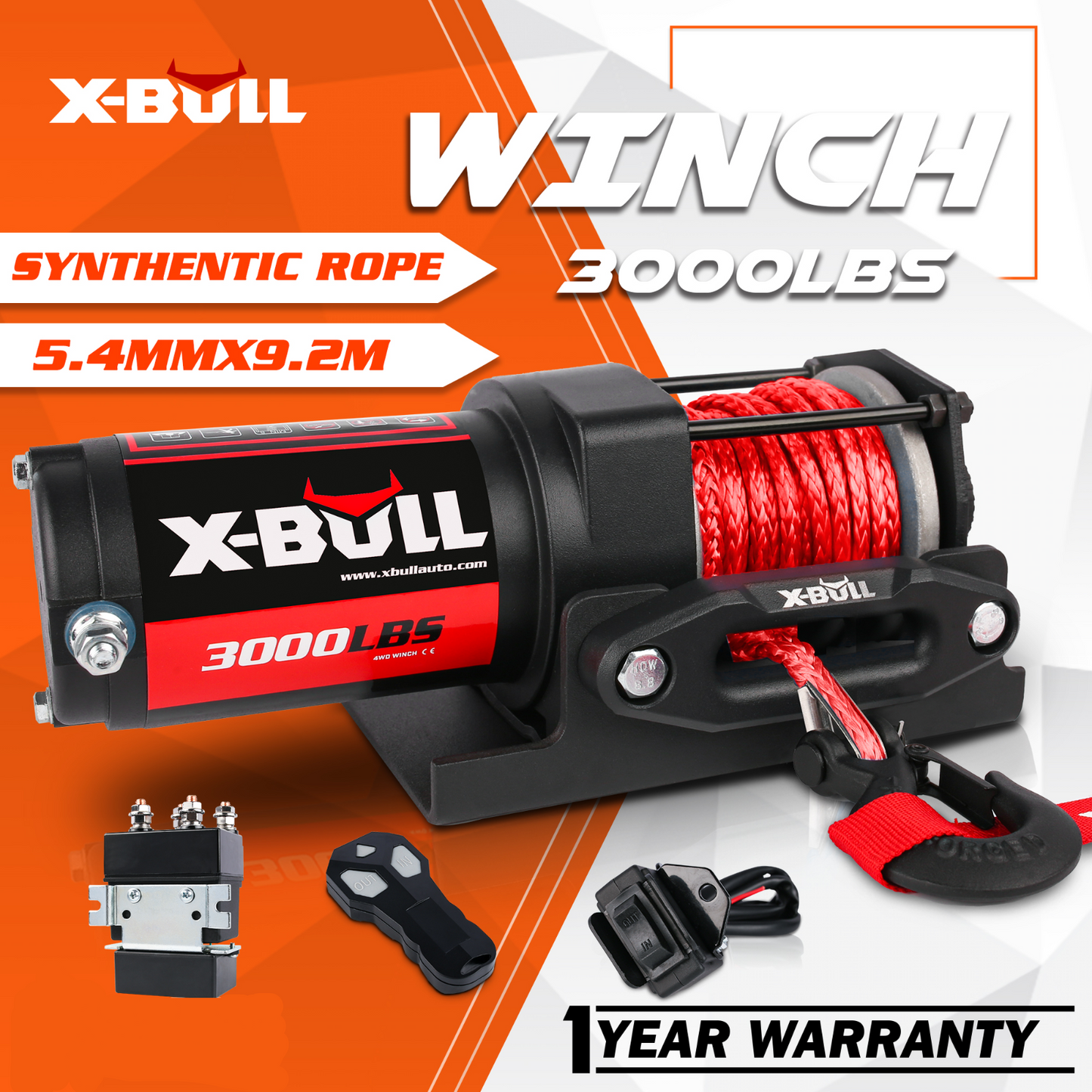 X-BULL Electric Winch Boat 3000LBS 12V Synthetic Rope Wireless Remote ATV UTV