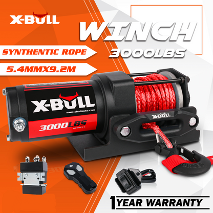X-BULL Electric Winch Boat 3000LBS 12V Synthetic Rope Wireless Remote ATV UTV
